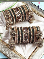 Bridal Thread Bangles Set with Golden Pearl Tassel Latkan & Mirror Kada | Traditional Wedding Chooda Bangles, Designer Bridal Jewelry for Women