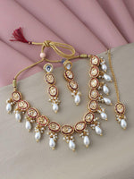 Gold Plated White Kundan Studded Jewellery Set - Libasaa