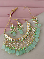 Green Kundan Studded Gold-plated Green Jewellery Set - Libasaa