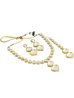 White Gold-Plated Kundan Studded Jewellery Set - Libasaa