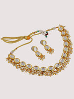 White 18k Gold-Plated Kundan-Studded & Beaded Jewellery Set - Libasaa