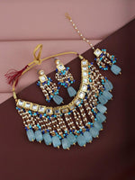 Blue Gold-Plated Ferozi Kundan Studded Jewellery Set - Libasaa