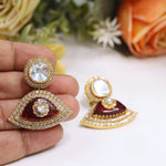 Kundan Polki & Meenakari Stud Earrings Set | Indian Jewellery | Premium Polki Meenakari AD (American Diamond) Earrings