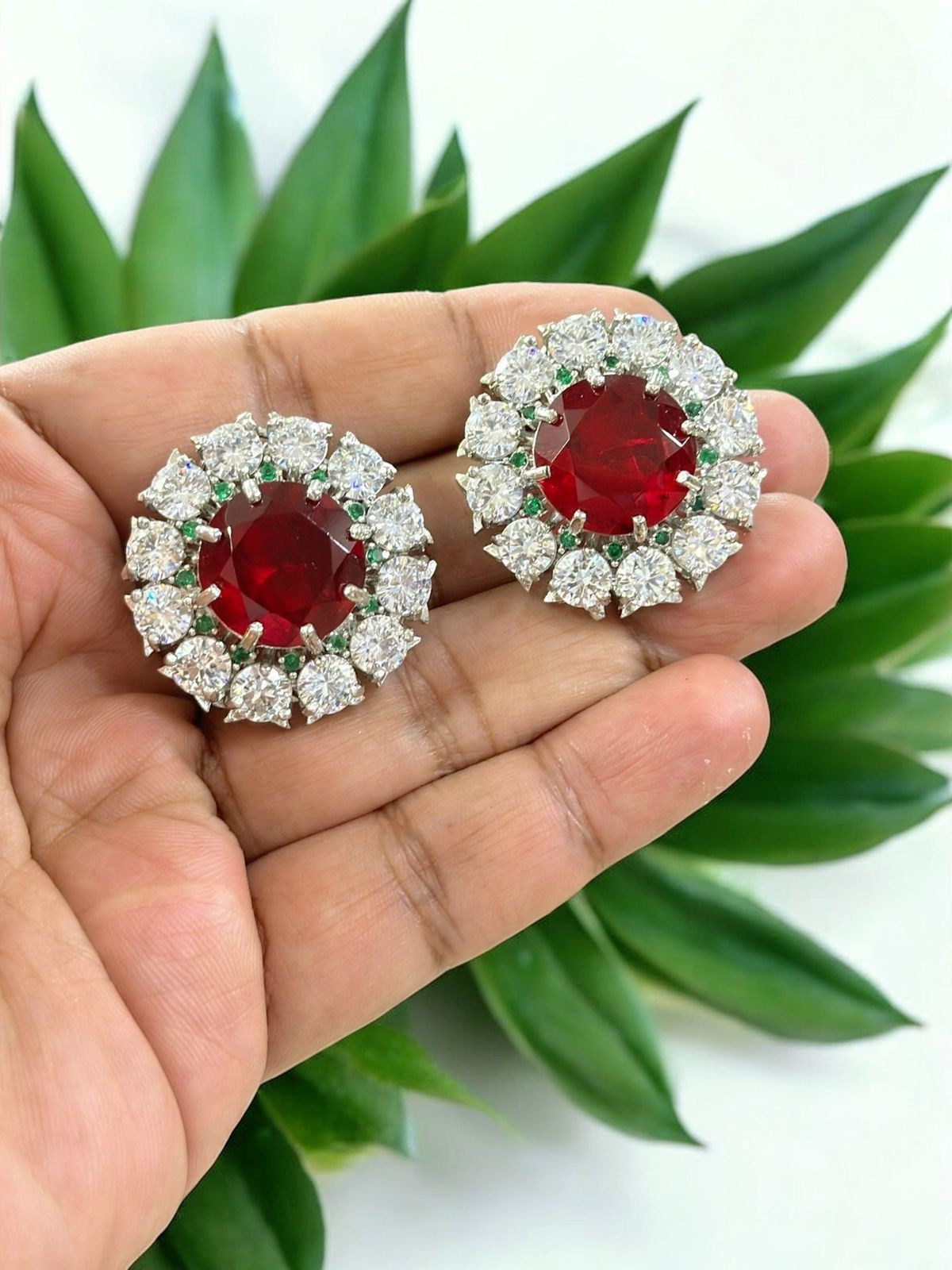 Royal Crystal Floral Stud Earrings – Celebrity Inspired | Indian Jewellery Earrings Set