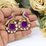 Gold Plated Amethyst Purple Parrot Drop Earrings | Indian Jewellery Crystal Bridal Indian Earring Set