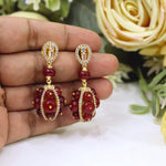 Green Onyx Beaded Drop Earrings in Gold Finish with Sparkling Stone Accents | Indian Jewellery Earring Set