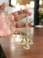 Traditional Kundan Matha Patti with Emerald Green Beads & Jhumka Drop | Gold Plated Bridal Sheeshphool | Ethnic Indian Wedding Hair Jewelry for Brides