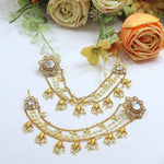 Premium Gold-Plated Kundan & Pearl Drop Earrings with Chains | Traditional Indian Bridal & Wedding Earring Set for Women