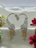 Traditional Victorian CZ Ear Cuff Earrings for Women | Silver Plated Designer Bridal Wedding & Party Wear Jewellery
