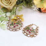 Polki Hoop Earrings Jewellery Set | Kundan Polki Stones Earring Set | Premium Indian Jewellery for Women