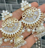 Indian Jhumki Earrings Pearl Kundan Jewelry Set , Pearl Beaded Jhumki Earrings, Bridal Jhumki Set, Bollywood Statement Earrings
