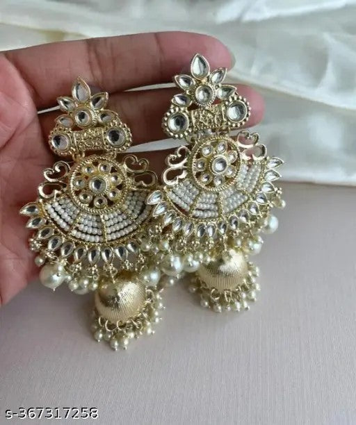 Indian Jhumki Earrings Pearl Kundan Jewelry Set , Pearl Beaded Jhumki Earrings, Bridal Jhumki Set, Bollywood Statement Earrings