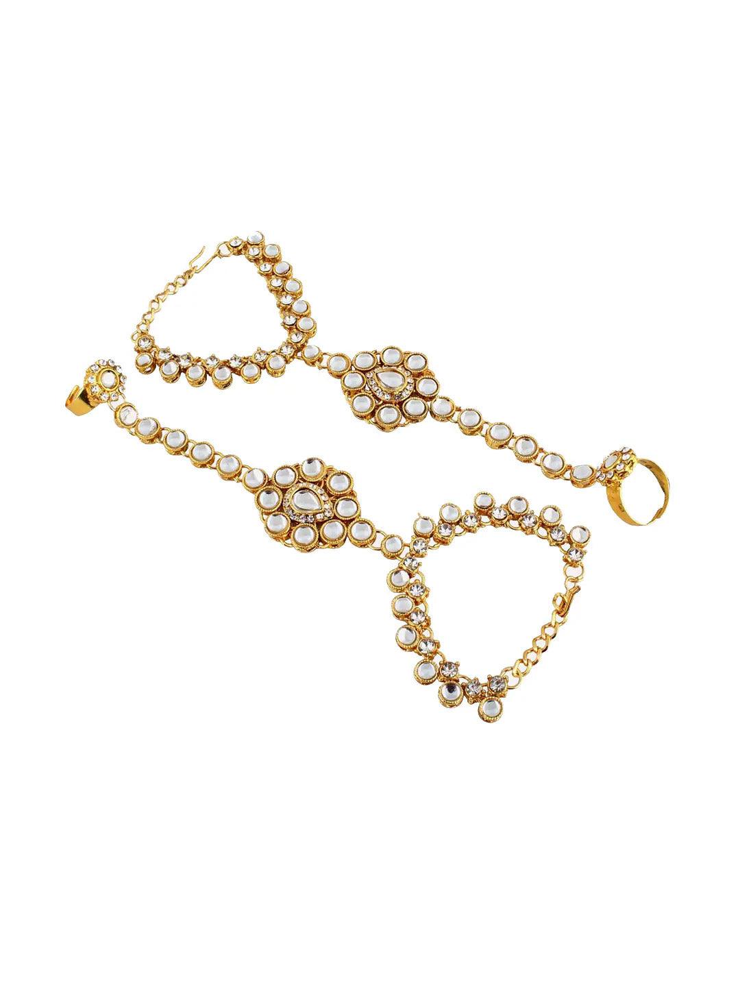 Blue Gold-Plated Kundan Studded & Beaded Choker Bridal Jewellery Set - Libasaa