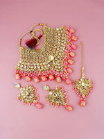 Pink Gold-Plated Crystal Stone Studded Bridal Jewellery Set - Libasaa