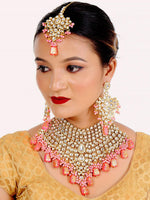 Pink Gold-Plated Crystal Stone Studded Bridal Jewellery Set - Libasaa
