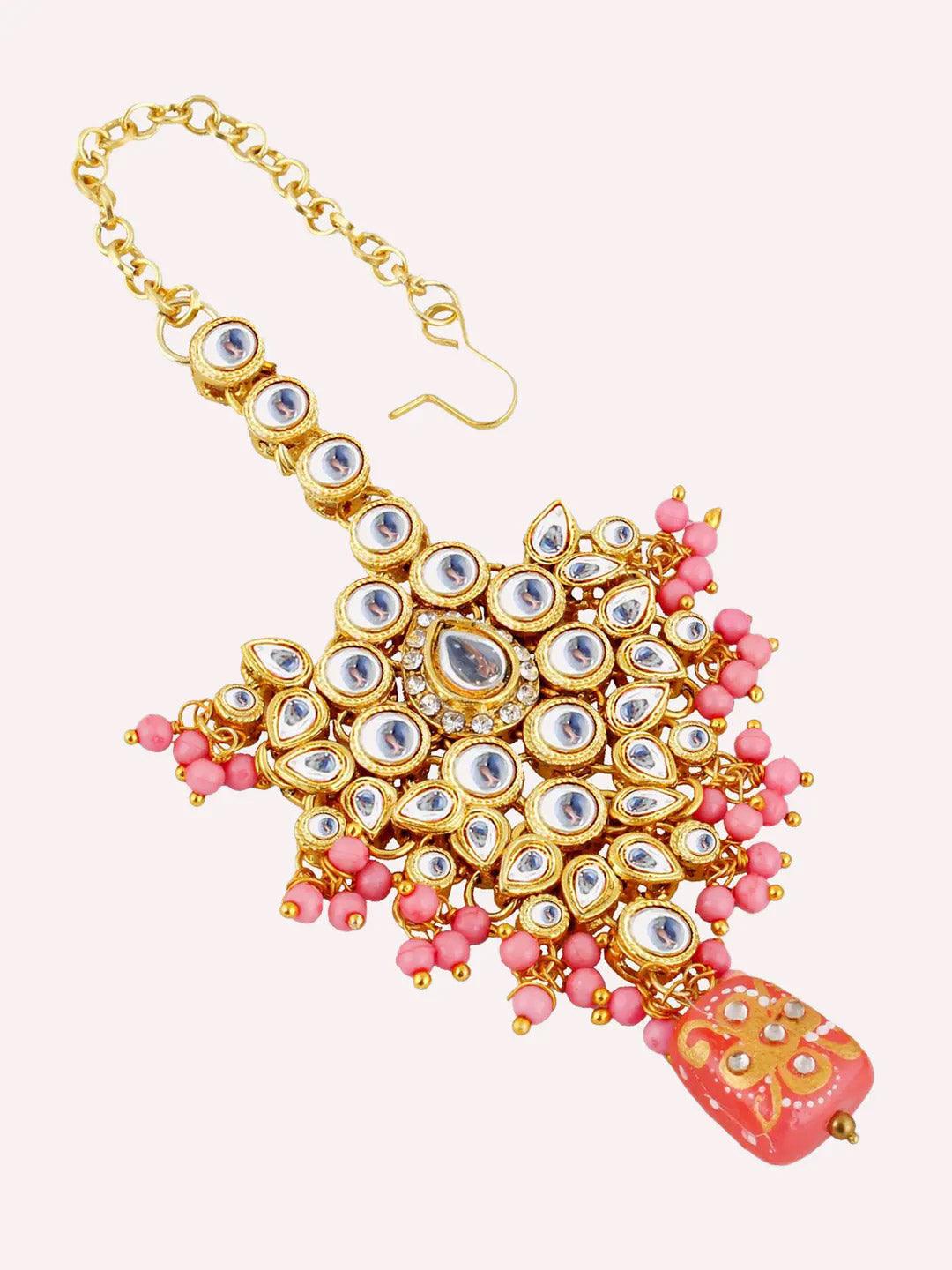 Pink Gold-Plated Crystal Stone Studded Bridal Jewellery Set - Libasaa
