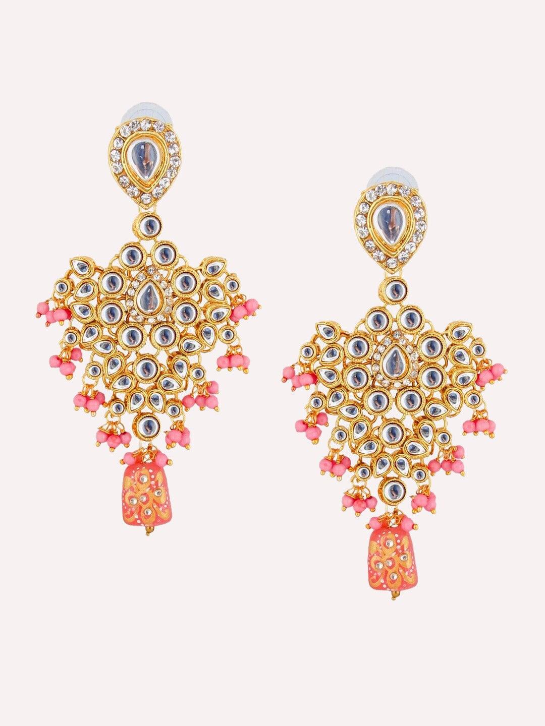 Pink Gold-Plated Crystal Stone Studded Bridal Jewellery Set - Libasaa