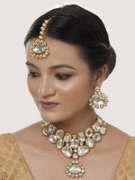 White Gold-plated Kundan-Studded Jewellery Set - Libasaa