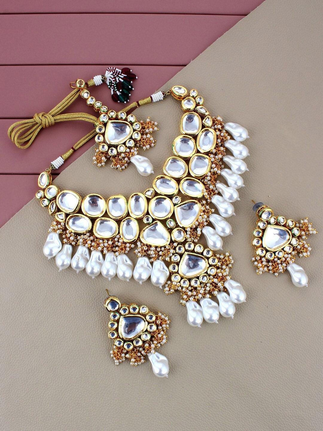 White 18K Gold-Plated Kundan Jewellery Set - Libasaa