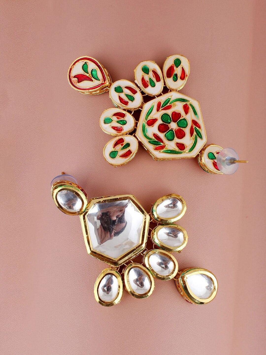 White 18K Gold-Plated Kundan Studded Choker Jewellery Set - Libasaa