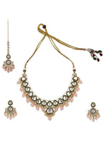 Pink Gold Tone Kundan Meenakari Mang Tika Earring Necklace Set For Girls Women - Libasaa