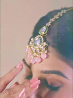 Pink Gold Tone Kundan Meenakari Mang Tika Earring Necklace Set For Girls Women - Libasaa