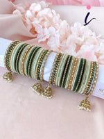 Green Color Matte Shining Bangles Set with Jhumki Border for Both Hands | Traditional Indian Bridal & Festive Bangle Collection for Women