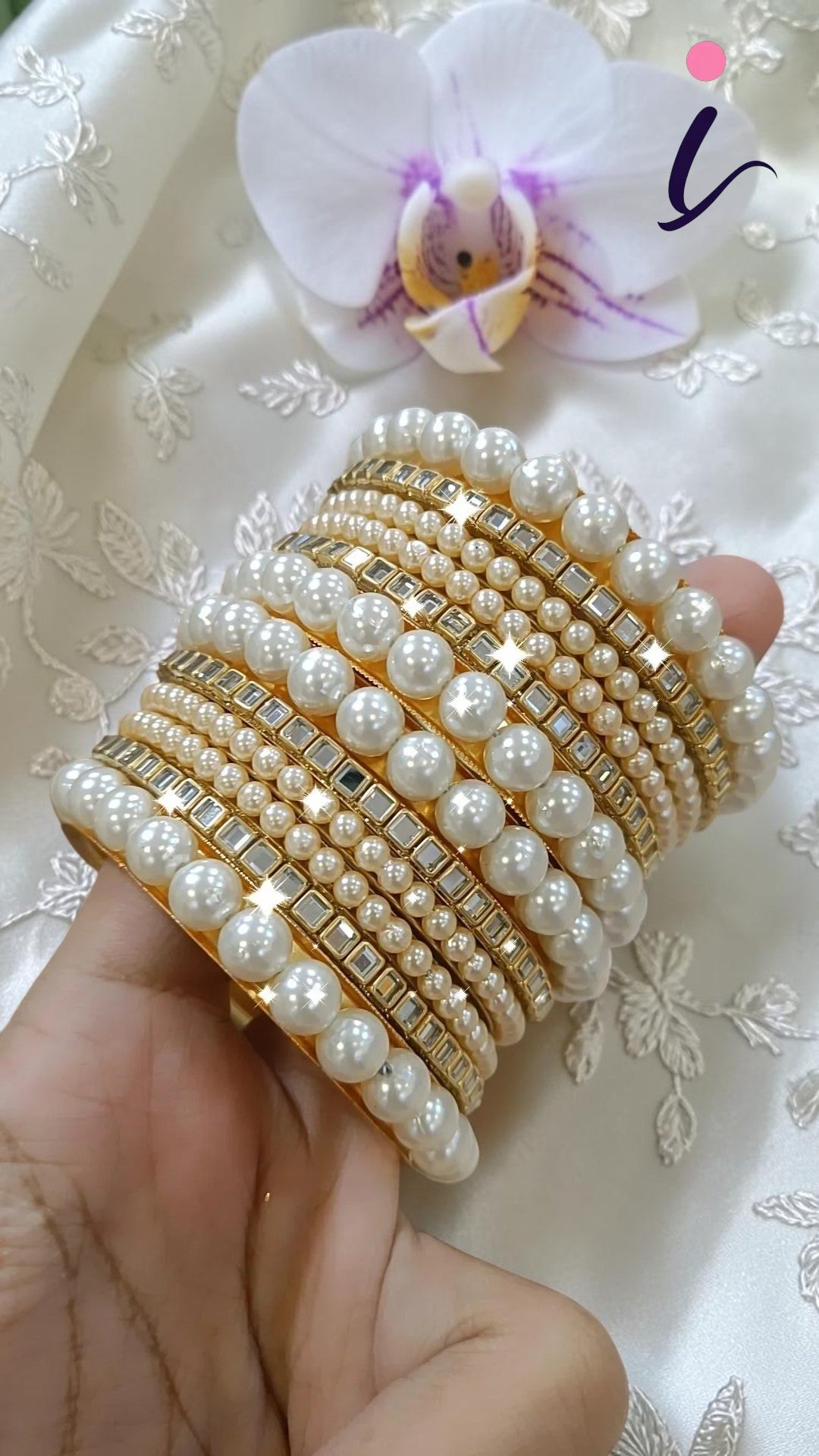 Elegant Bridal Golden Pearl Bangles AD Bollywood Weddings Inspired