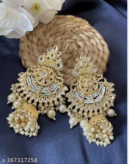 Indian Jhumki Earrings Pearl Kundan Jewelry Set , Pearl Beaded Jhumki Earrings, Bridal Jhumki Set, Bollywood Statement Earrings