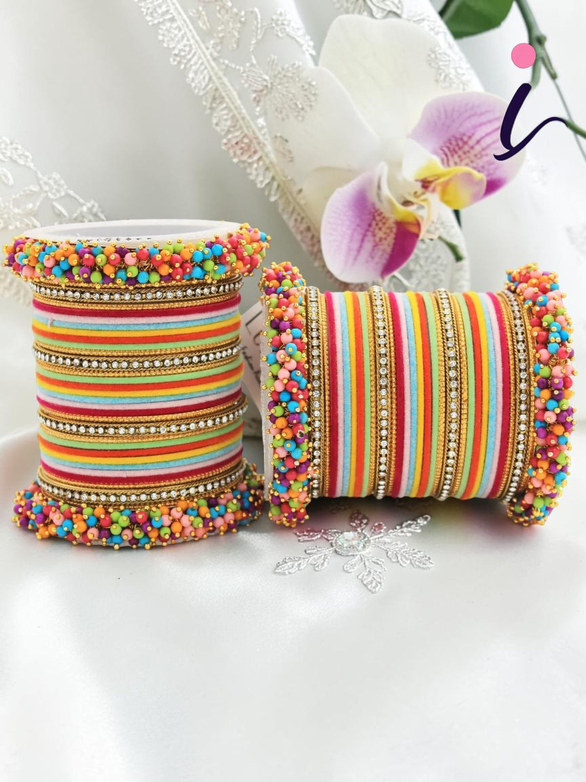 Traditional Velvet Chuda Indian Bangle Set with Pearl Kada for Both Hands, Bridal Wedding Bangles for Women