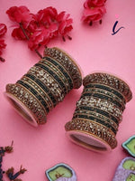 Green Silk Thread Stone Bangle Set for Both Hands, Traditional Indian Bridal Bangles, Designer Wedding Jewelry for Women