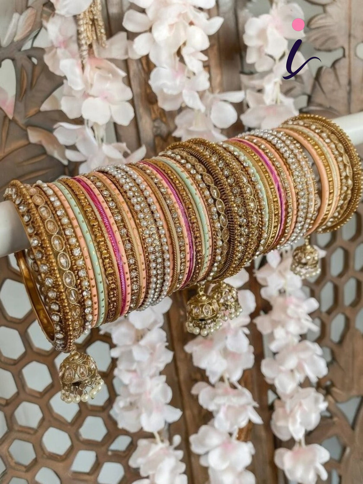Multicolor Matte Bangles with Golden Work Tassel Bangle, Latkan Wedding Bangle Set