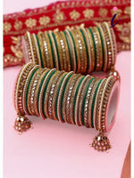 Mirror Bangle Set, Brass Metal and Stone Bridal Bangle Set with Jhumki, Wedding Jewelry