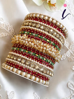 Indian Pearl Bangles Set with Stone Work Kada for Women | Bridal Wedding Designer Bangle Collection | Sizes 2.4, 2.6, 2.8, 2.10
