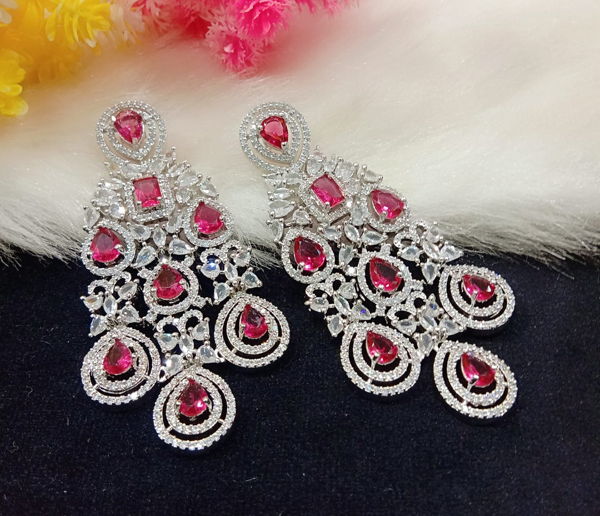 Indian Ethnic AD CZ Layered Silver Plated Earring Set For Wedding Indian Jewelry