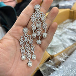 Indian Multi Layered AD CZ Silver Plated Bridal Earring Set