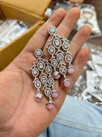 Indian Multi Layered AD CZ Silver Plated Bridal Earring Set