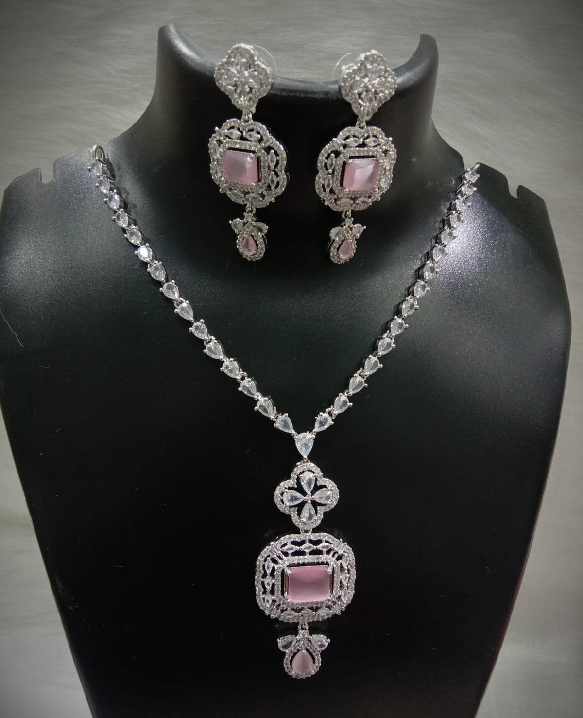 Indian Wedding Rectangular Cubic Zirconia Work Bridal Necklace Set