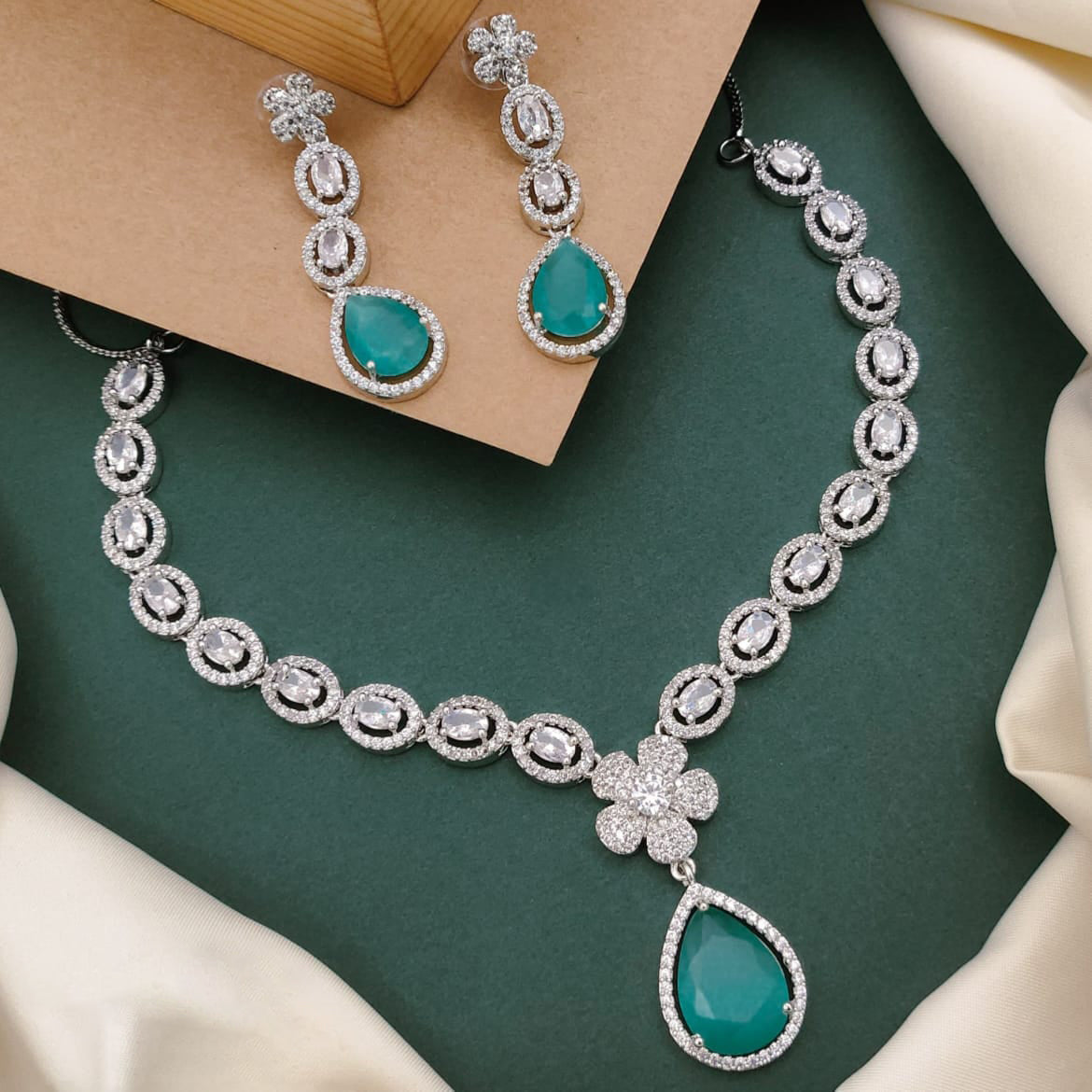 TearDrop American Diamond Kundan Necklace Earrings Set | Kundan Jewelry | Indian Jewelry | Pakistani Necklace Set | Traditional Jewelry | Polki Necklace