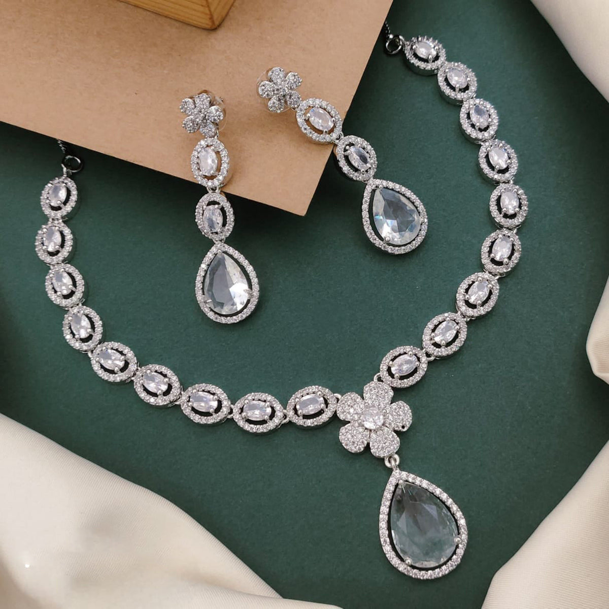 TearDrop American Diamond Kundan Necklace Earrings Set | Kundan Jewelry | Indian Jewelry | Pakistani Necklace Set | Traditional Jewelry | Polki Necklace