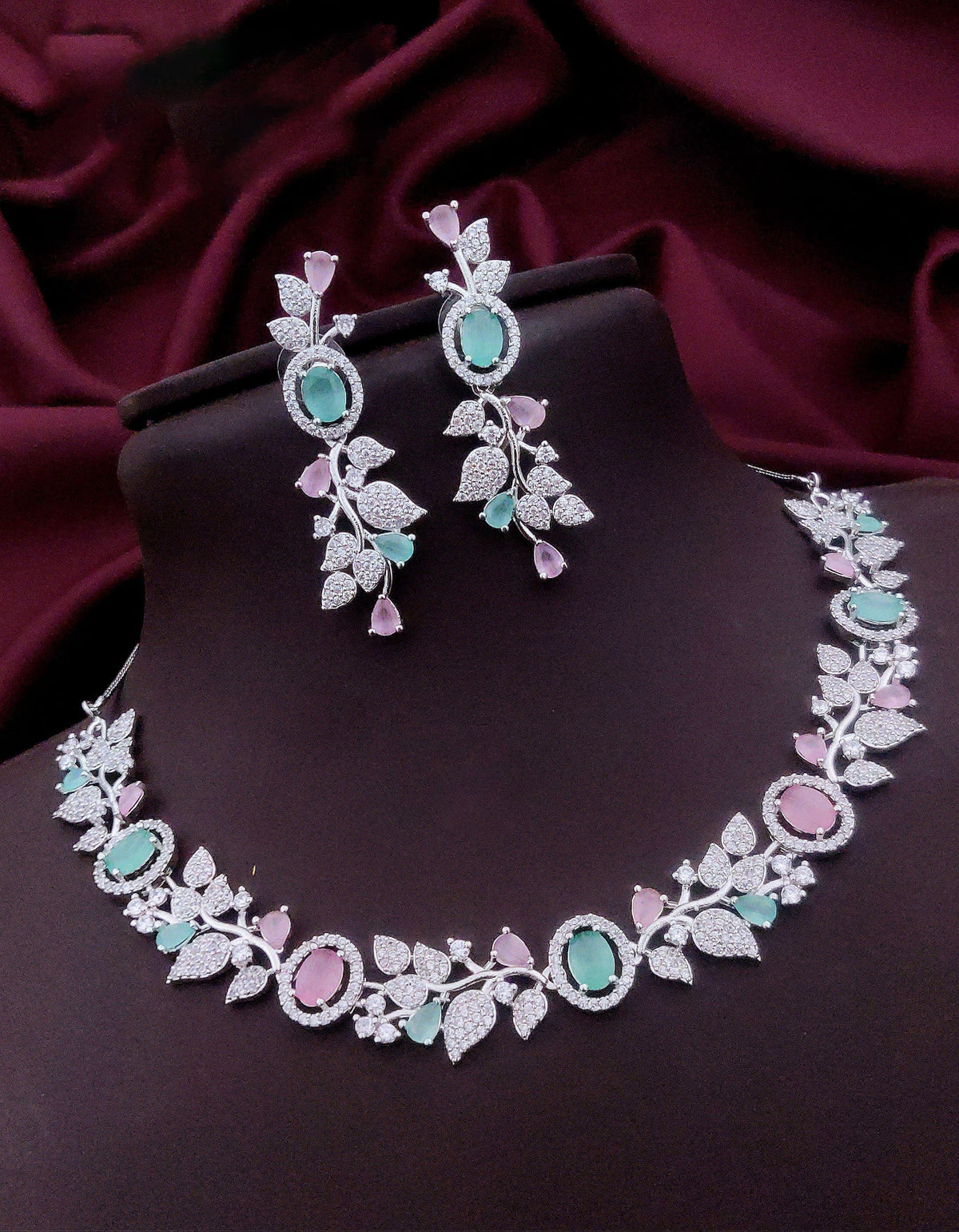 Indian Flower Design Kundan AD Choker Earrings Set | Kundan Jewelry | AD Jewelry | Pakistani Choker Set | Traditional Jewelry