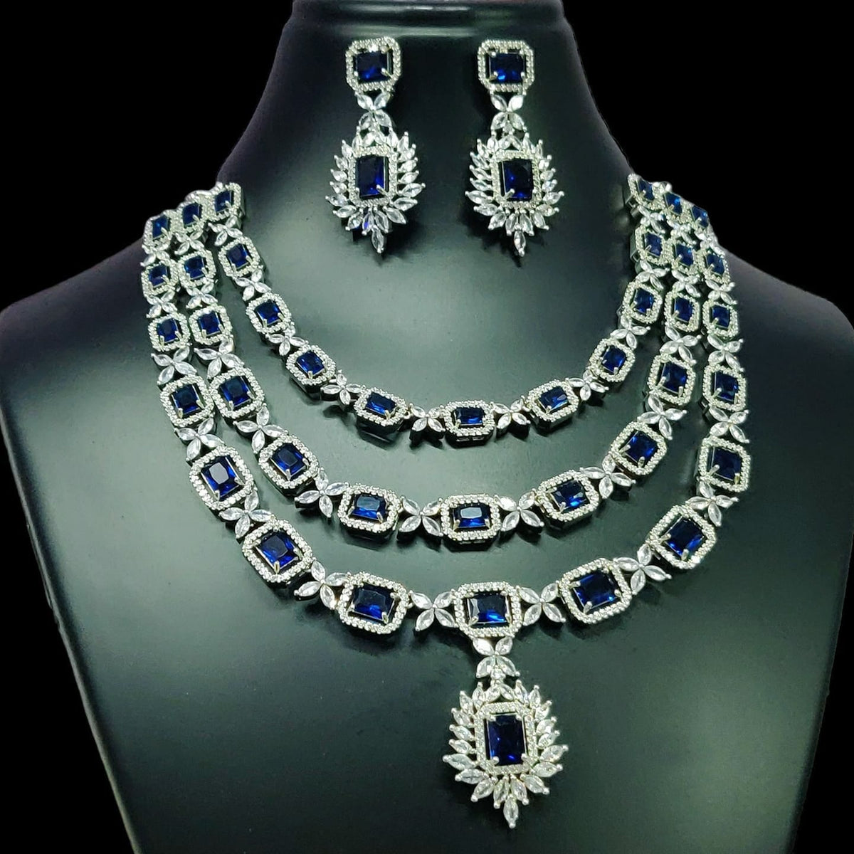 Triple Layer CZ Kundan Necklace Earrings Set | Kundan Jewelry | AD Jewelry | Indian Jewelry | Traditional Jewelry