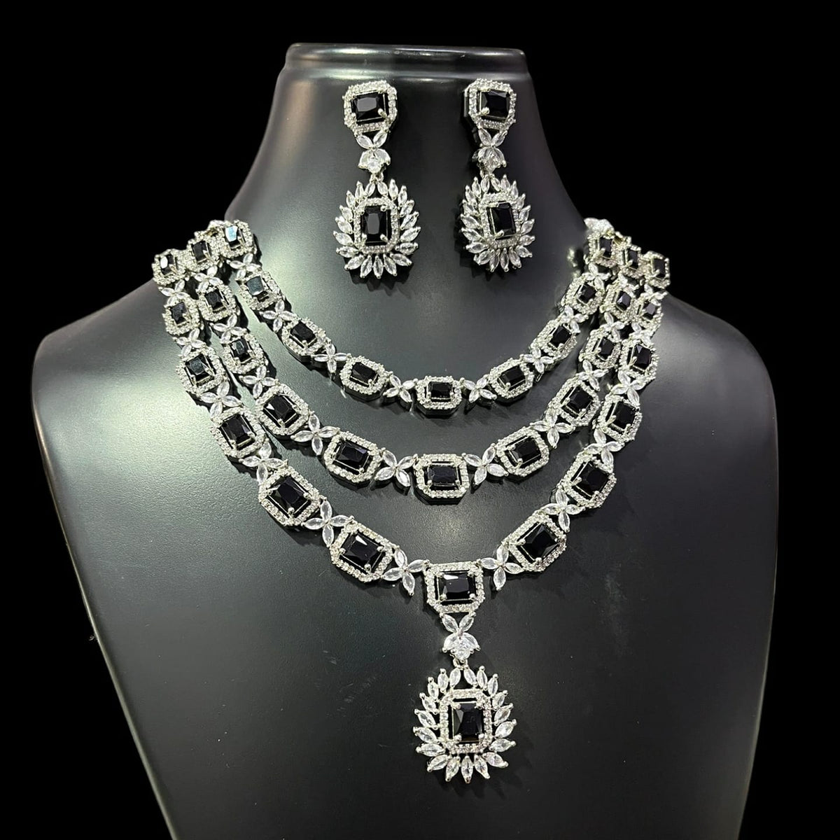 Triple Layer CZ Kundan Necklace Earrings Set | Kundan Jewelry | AD Jewelry | Indian Jewelry | Traditional Jewelry