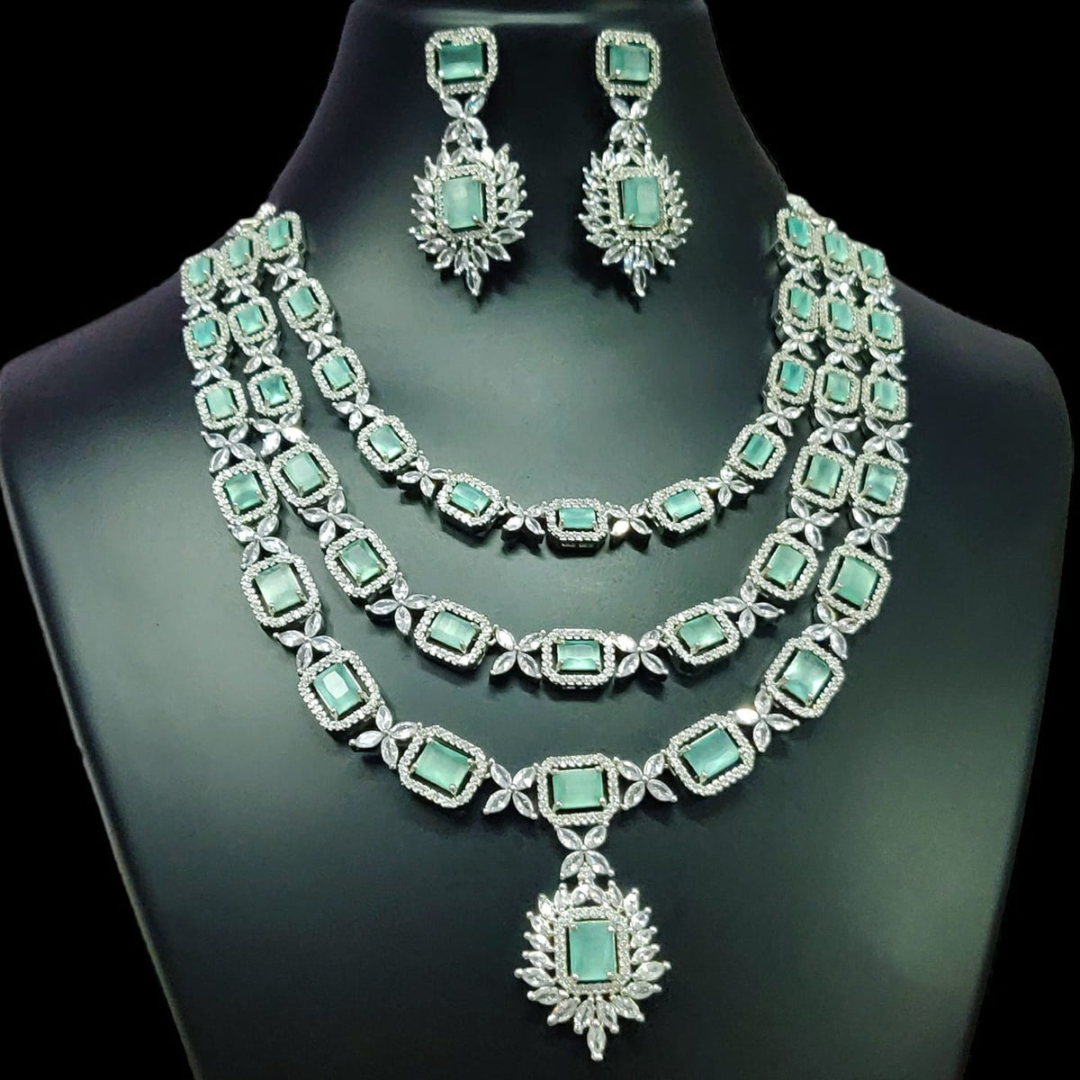 Triple Layer CZ Kundan Necklace Earrings Set | Kundan Jewelry | AD Jewelry | Indian Jewelry | Traditional Jewelry