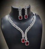 Flower Design Silver Finish CZ Choker Earrings Set - AD Kundan Choker Indian Jewelry