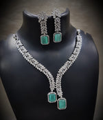 Flower Design Silver Finish CZ Choker Earrings Set - AD Kundan Choker Indian Jewelry