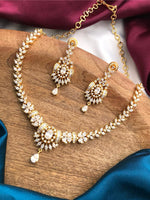 Indian Gold Plated Floral CZ Choker Earrings Set - AD Choker Indian Jewelry