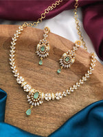 Indian Gold Plated Floral CZ Choker Earrings Set - AD Choker Indian Jewelry