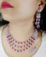 Pakistani Multilayer Silver Finish CZ Choker Earrings Maangtikka Set - Layered AD Choker Earrings Pakistani Jewelry