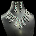 Punjabi AD Floral Silver Toned Choker Earrings Set - CZ Flower Diesign Choker Set Indian Jewelry